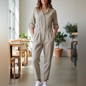 Taurus Beige Button-Up Jumpsuit